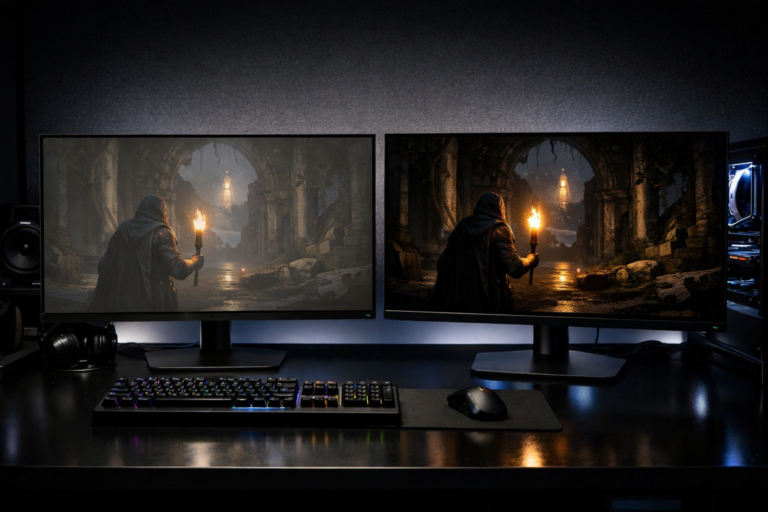 HDR looks washed out, gaming monitor comparison showing HDR400 image versus true HDR with deep blacks and contrast