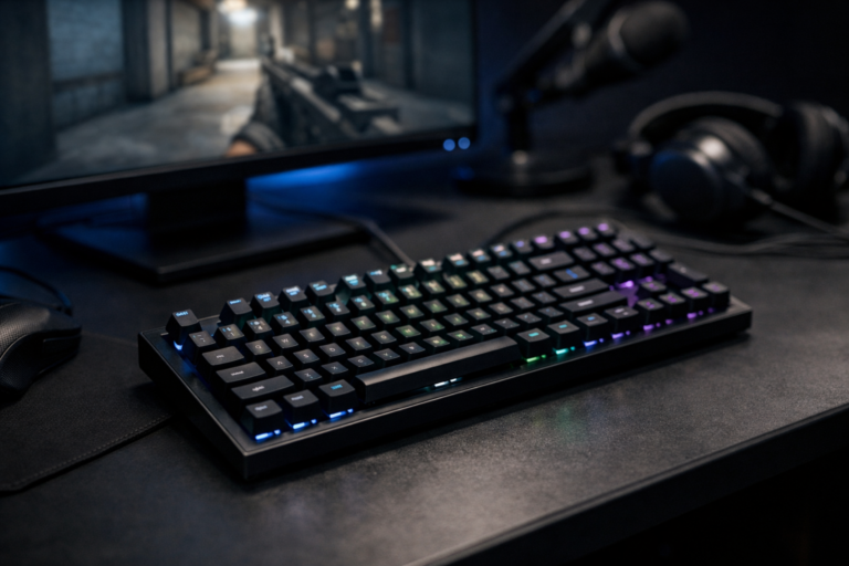 Competitive gaming keyboard setup representing an alternative to the Wooting 60HE pre-order in 2026