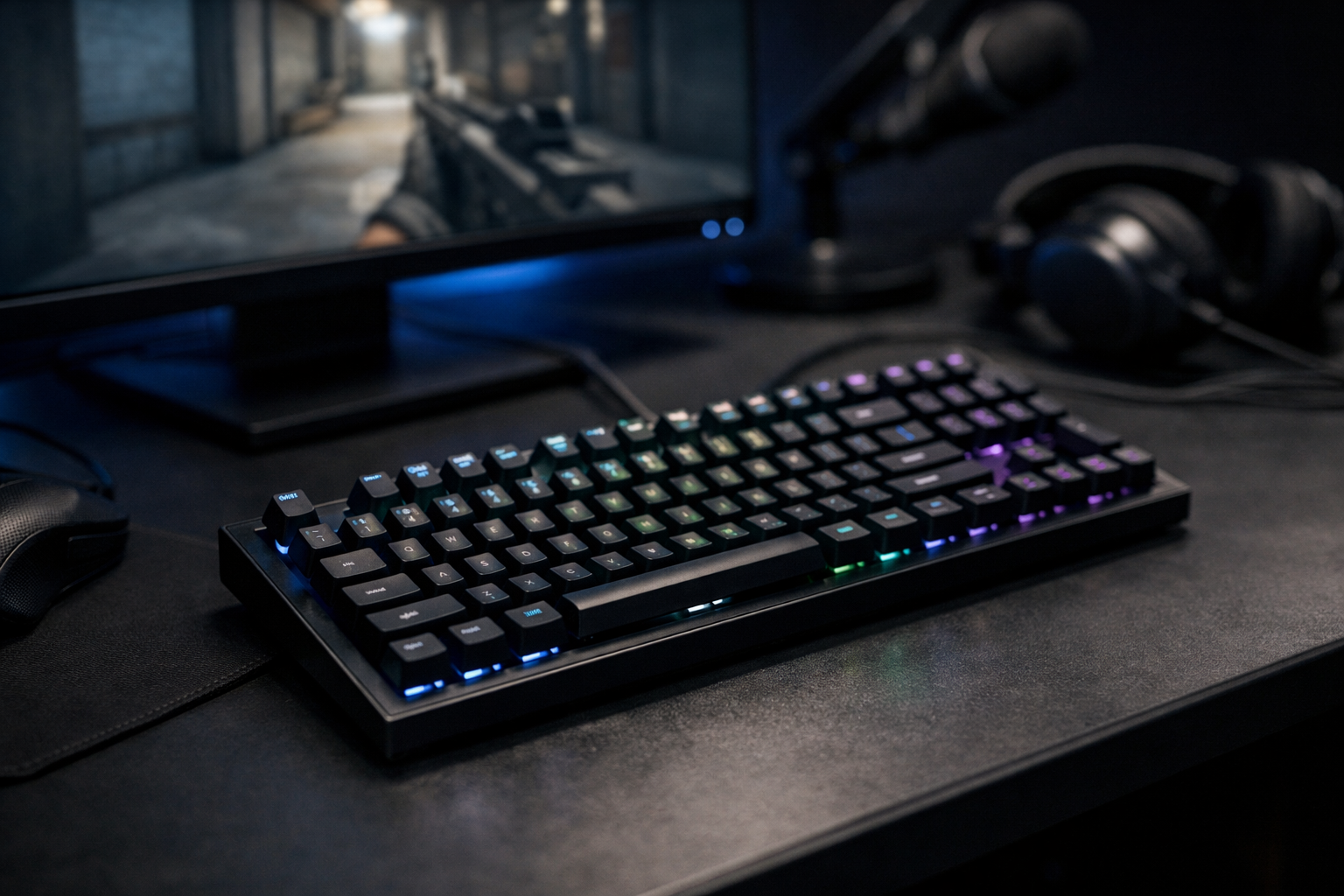 Competitive gaming keyboard setup representing an alternative to the Wooting 60HE pre-order in 2026